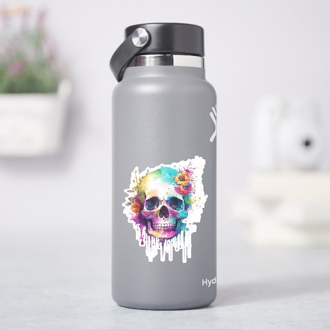 Skull-Design mit bunten Spritzern Aufkleber (HydroFlask)
