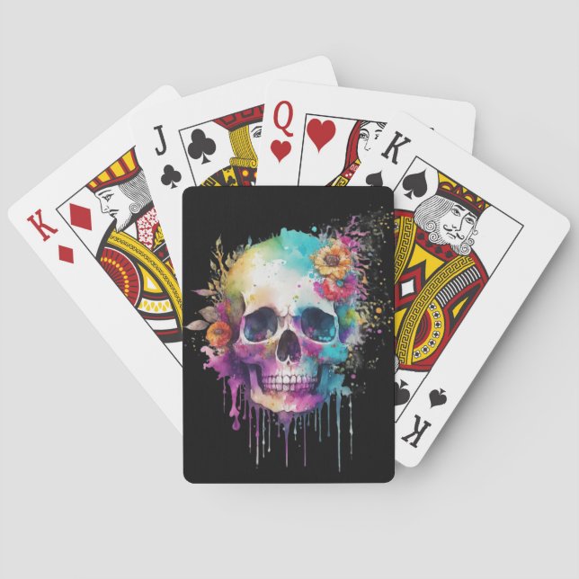Skull-Design mit bunten Spritzern Spielkarten (Rückseite)