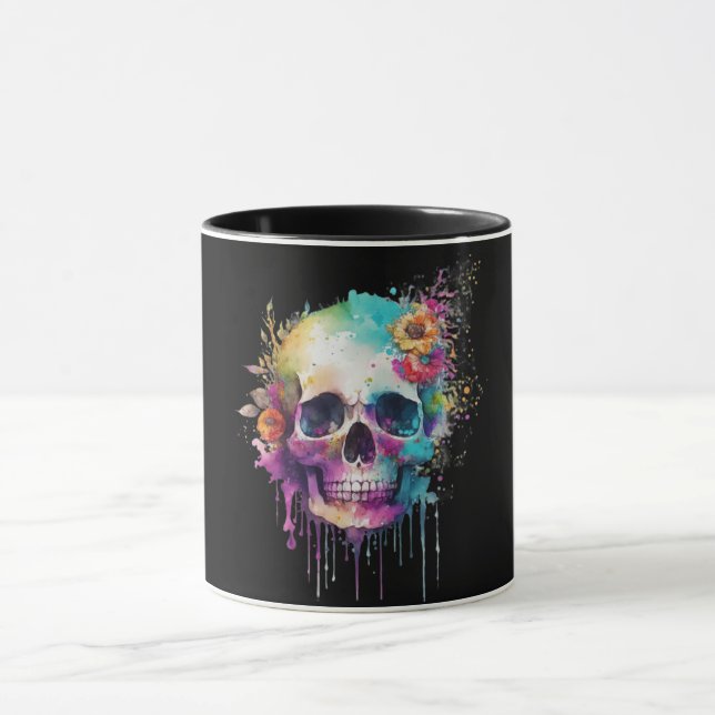 Skull-Design mit bunten Spritzern Tasse (Zentrum)