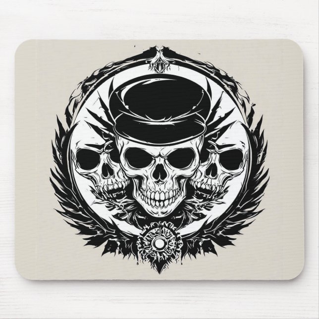 Skull-Design mit Flügeln und Symbolen Mousepad (Vorne)