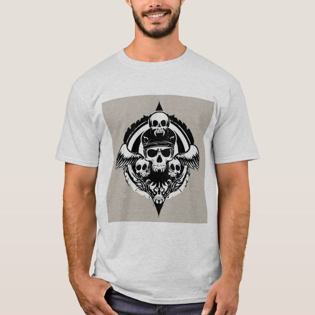 Skull-Design mit Flügeln und Symbolen T-Shirt (Vorderseite)