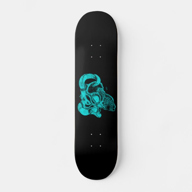 Skull Devil Head Black and Green Design Skateboard (Vorderseite)