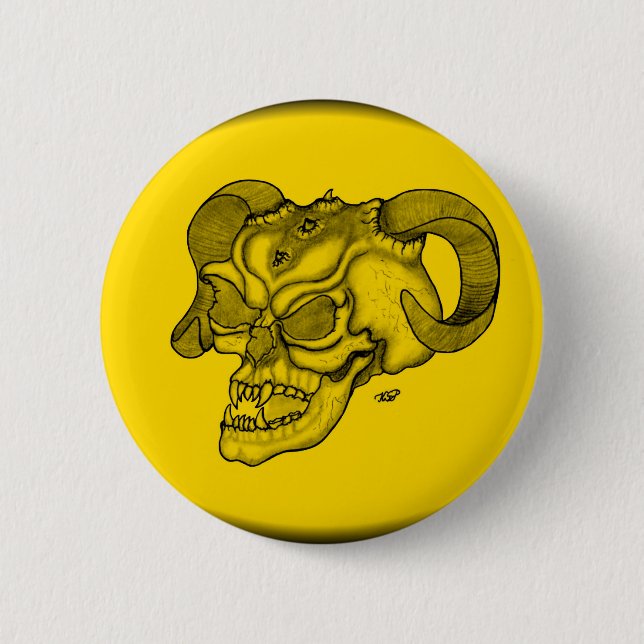 Skull Devil Head Schwarz-Gelb-Design Button (Vorderseite)