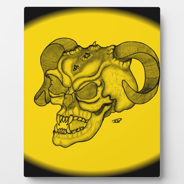 Skull Devil Head Schwarz-Gelb-Design Fotoplatte (Vorderseite)