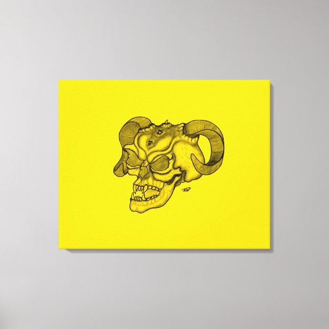 Skull Devil Head Schwarz-Gelb-Design Leinwanddruck (Vorderseite)