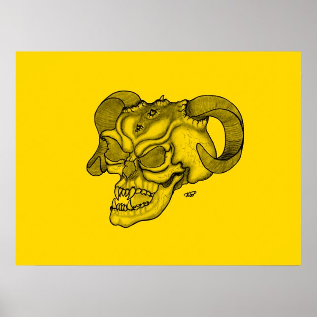 Skull Devil Head Schwarz-Gelb-Design Poster (Vorne)