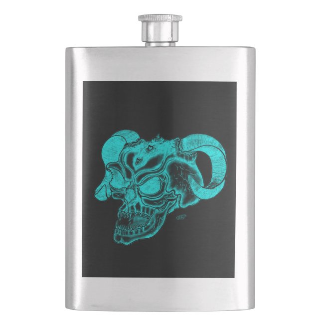 Skull Devil Head Schwarz-Grün-Design Flachmann (Vorderseite)