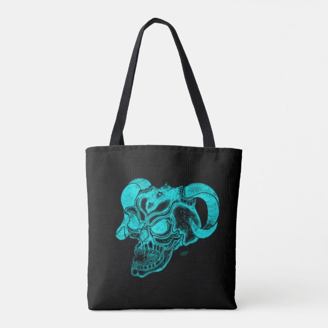 Skull Devil Head Schwarz-Grün-Design Tasche (Rückseite)