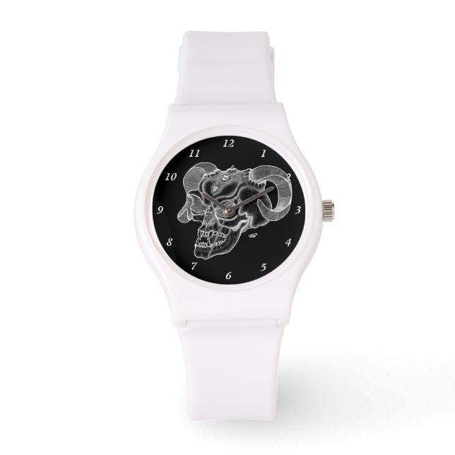 Skull Devil Head Schwarz-Weiß-Design Armbanduhr (Vorderseite)
