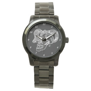 Skull Devil Head Schwarz-Weiß-Design Armbanduhr