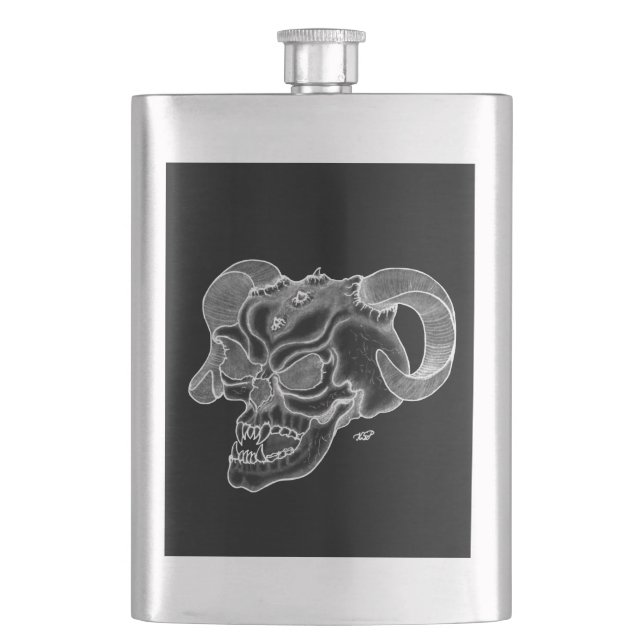 Skull Devil Head Schwarz-Weiß-Design Flachmann (Vorderseite)