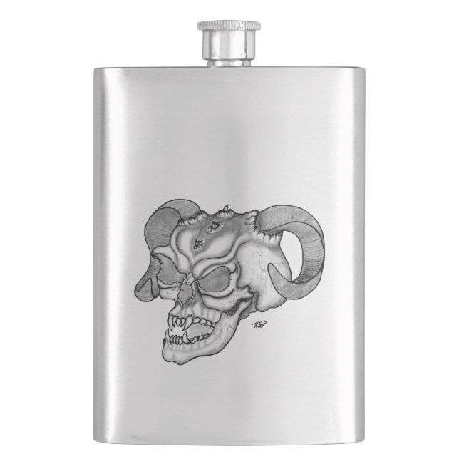 Skull Devil Head Schwarz-Weiß-Design Flachmann (Vorderseite)
