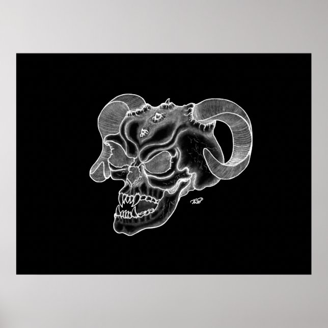 Skull Devil Head Schwarz-Weiß-Design Poster (Vorne)