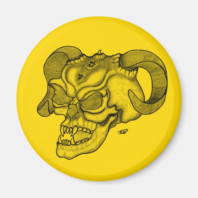 Skull Devil Kopf Schwarz-Gelb-Design Magnet (Vorne)