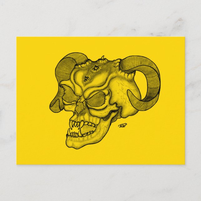 Skull Devil Kopf Schwarz-Gelb-Design Postkarte (Vorderseite)