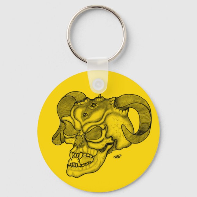 Skull Devil Kopf Schwarz-Gelb-Design Schlüsselanhänger (Vorderseite)