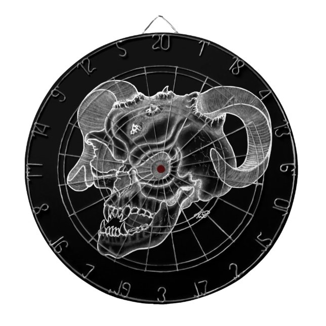 Skull Devil Kopf Schwarzweiß Design Dartscheibe (vorne)