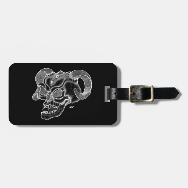 Skull Devil Kopf Schwarzweiß Design Gepäckanhänger (Vorderseite horizontal)