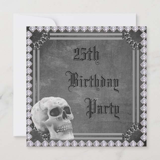 Skull & Diamonds Doppelseitig 25. Geburtstag Einladung (Vorderseite)