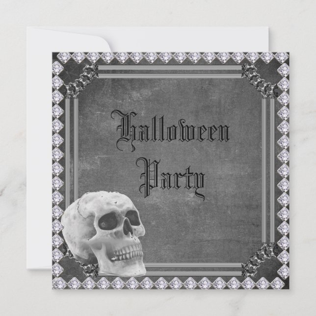 Skull & Diamonds Doppelseitiges Halloween Einladung (Vorderseite)