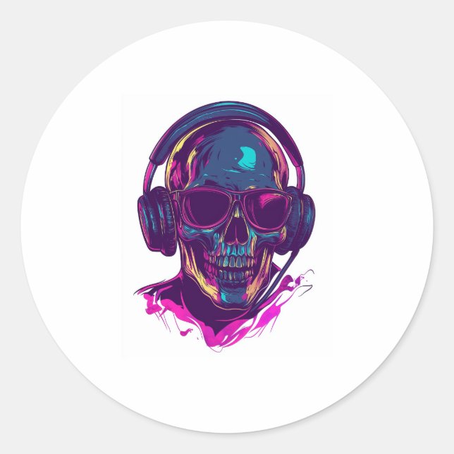 Skull DJ Vibes Runder Aufkleber (Vorderseite)