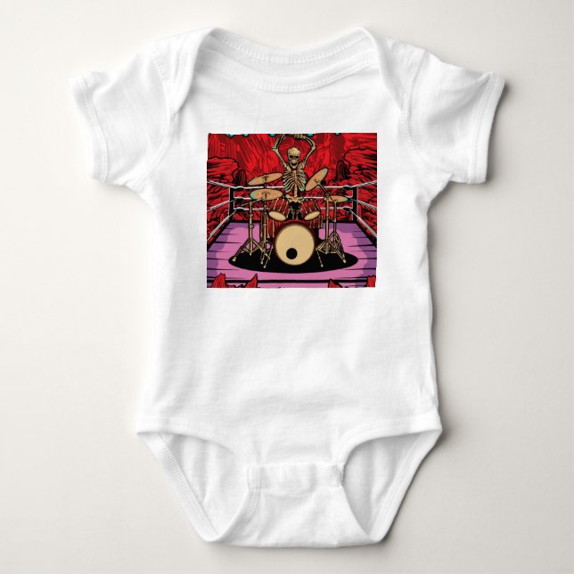 Skull Drummer: Wrestler Ring Illustration Baby Strampler (Vorderseite)