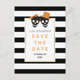 Skull Ehepaar Halloween Hochzeit Save the Date Ankündigungspostkarte