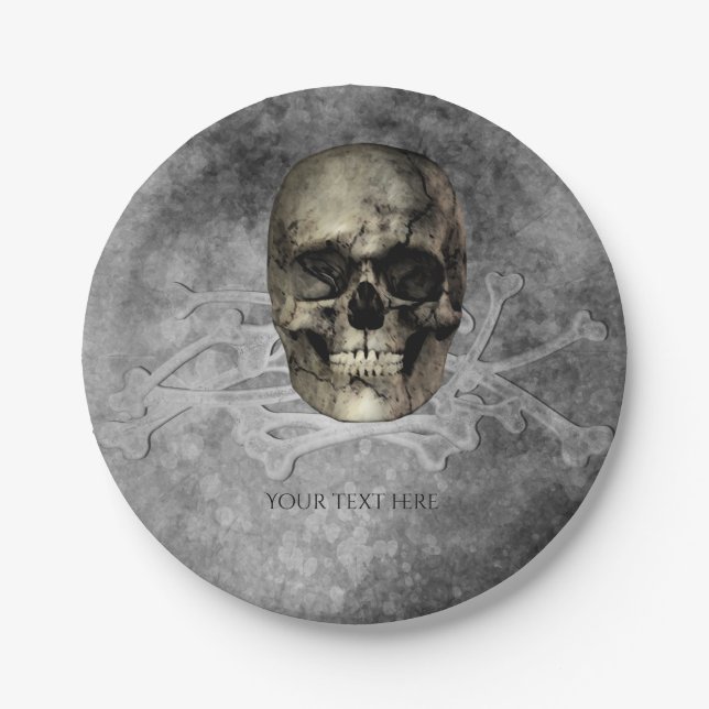 Skull & ein Haufen Knochen Halloween Gotisches Par Pappteller (Vorderseite)