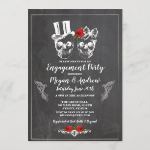 Skull Engagement Party Halloween Gothic-Einladung Einladung