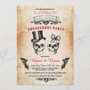 Skull Engagement Party Halloween Gotische Einladun Einladung