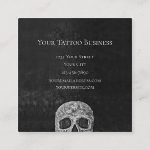 Skull Face Gothic Black and White Tattoo Shop Quadratische Visitenkarte