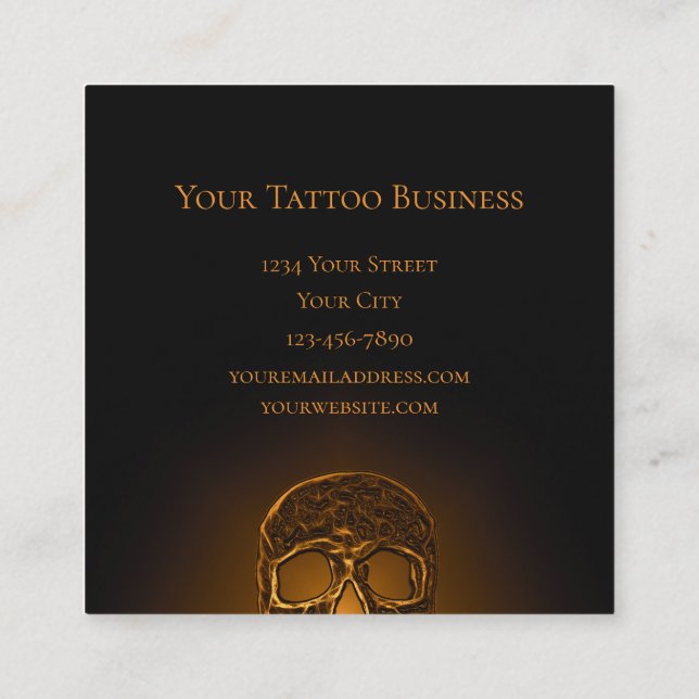 Skull Face Gothic Gold Black Metallic Tattoo Shop Quadratische Visitenkarte (Rückseite)