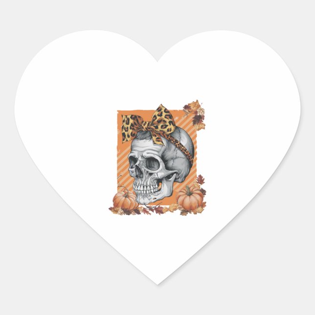 Skull Fall Bow Halloween Herz-Aufkleber (Vorderseite)