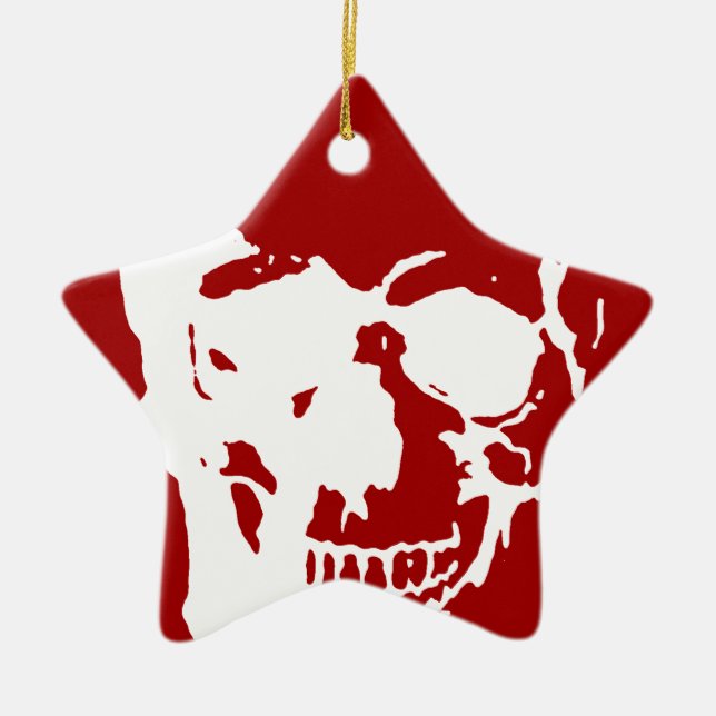 Skull - Fantasy Art aus dem Roten und Weißen Metal Keramik Ornament (Vorne)