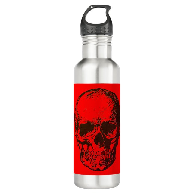 Skull Fantasy Pop Art Rock Punk Heavy Metal Rot Edelstahlflasche (Vorderseite)