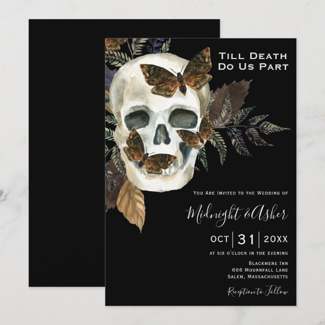 Skull Ferns bis zum Tod tun uns Teil Hochzeit Einladung (Vorne/Hinten)