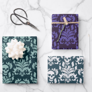 Skull Flame Damask - blaue und lila Sammlung Geschenkpapier Set