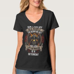 Skull Flame Motorrad Old Biker Quote Sayin T-Shirt