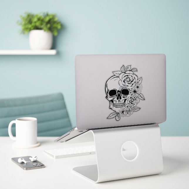 Skull Floral Art Aufkleber (Laptop auf Schreibtisch)