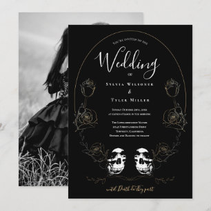 Skull Floral Black Foto Gothic Einladung