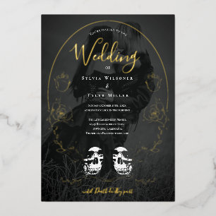 Skull Floral Black Foto Gothic Wedding Folieneinladung