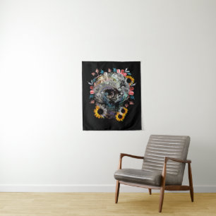 SKULL FLORAL BLUME WANDTEPPICH