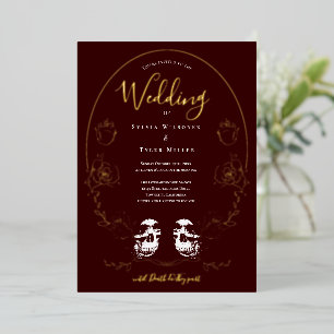 Skull Floral Burgundy Gothic Wedding Folieneinladung