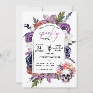 Skull & Floral Design Small Business Halloween Einladung
