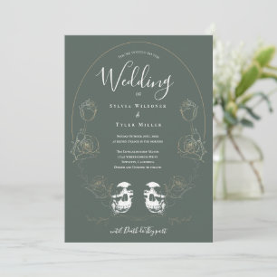 Skull Floral Green Gothic Hochzeit Einladung