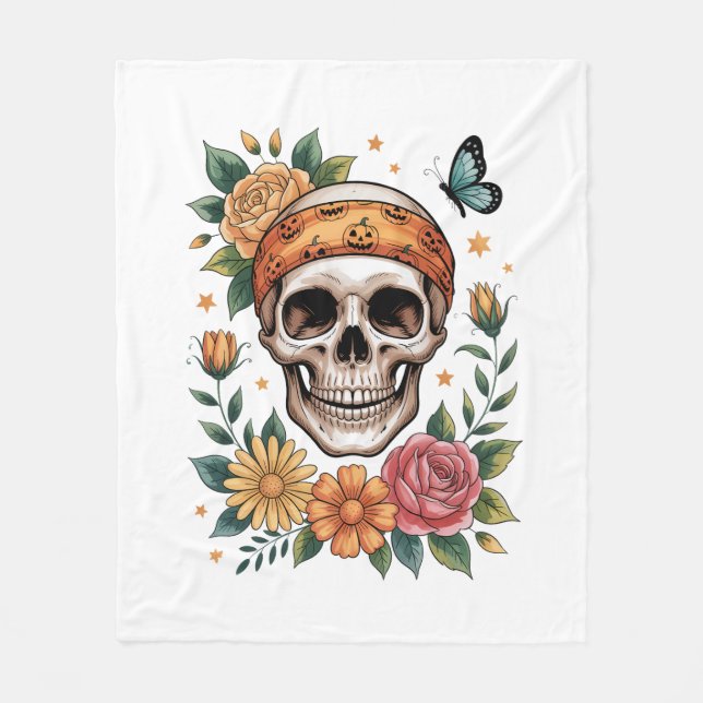 Skull Floral Halloween Spooky Fleecedecke (Vorderseite)