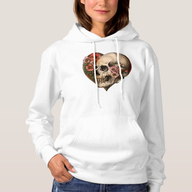 Skull Floral Heart Design Hoodie (Vorderseite)