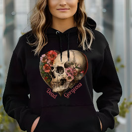 Skull Floral Herz Spooky Design Hoodie