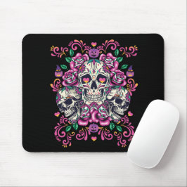 Skull floral, skeleton watercolor pink ,Halloween. Mousepad