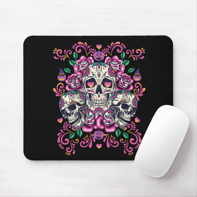 Skull floral, skeleton watercolor pink ,Halloween. Mousepad (Mit Mouse)